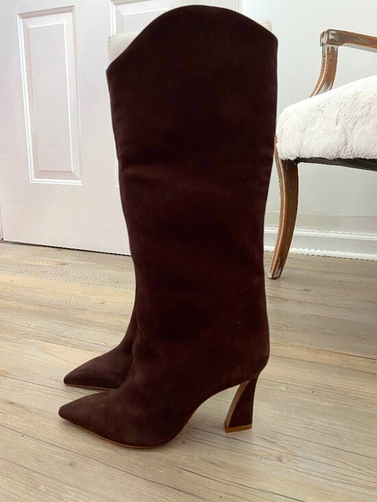 SCHUTZ Shoes - Schutz Brown Suede Flare Heeled Boots Size 9.5